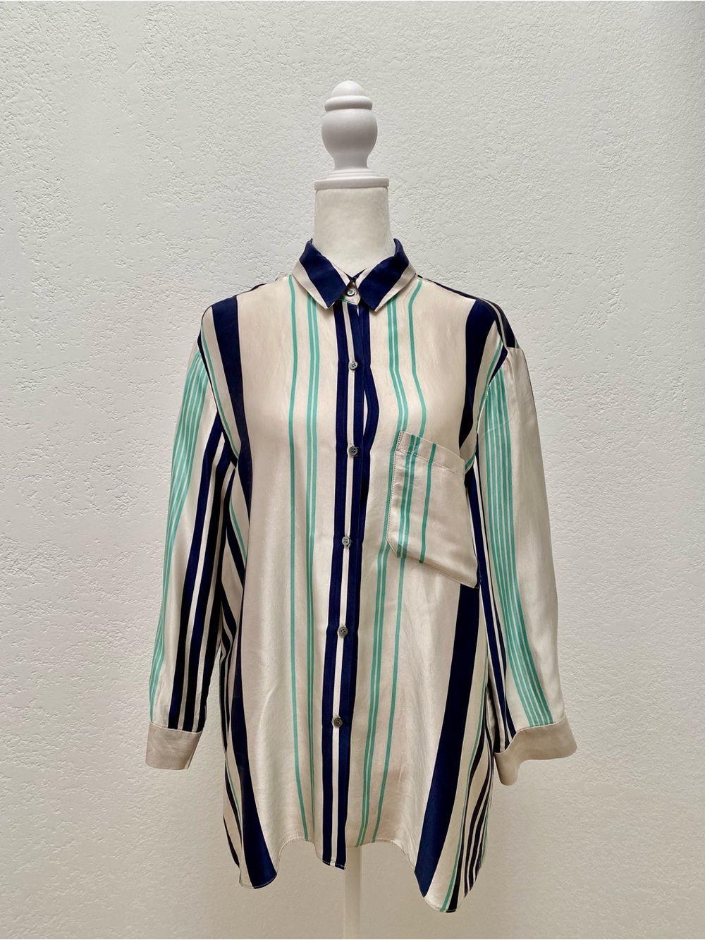 Elizabeth and James Navy, Mint & Cream Striped Button-Down Shirt